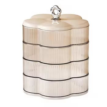 4-Layer Flower-Shaped Plastic Storage Box with Lid, 17.5 x 17.5 x 19.5 cm