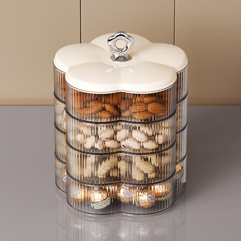 4-Layer Flower-Shaped Plastic Storage Box with Lid, 17.5 x 17.5 x 19.5 cm