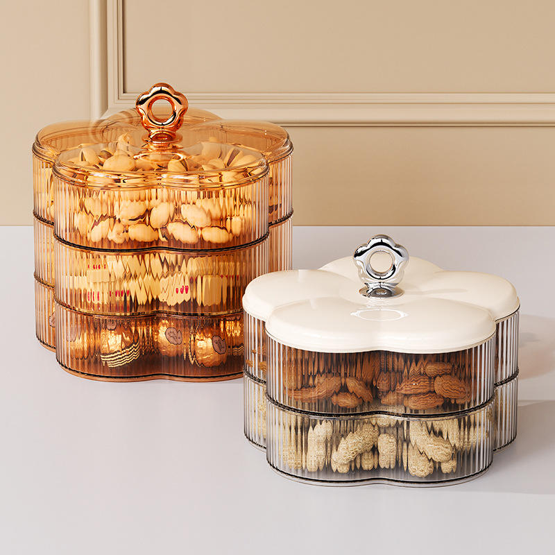 4-Layer Flower-Shaped Plastic Storage Box with Lid, 17.5 x 17.5 x 19.5 cm