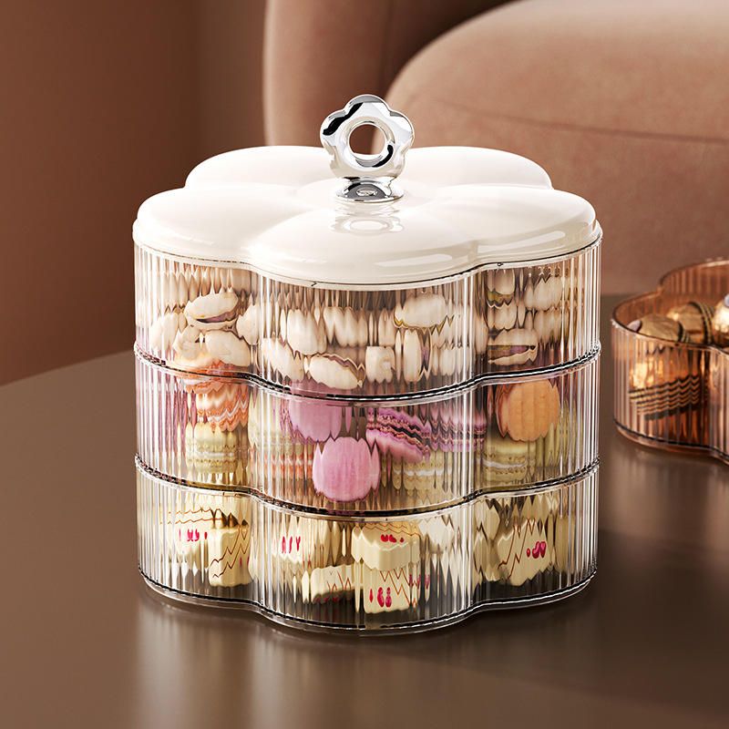 3-Layer Flower-Shaped Plastic Storage Box with Lid, 17.5 x 17.5 x 15 cm