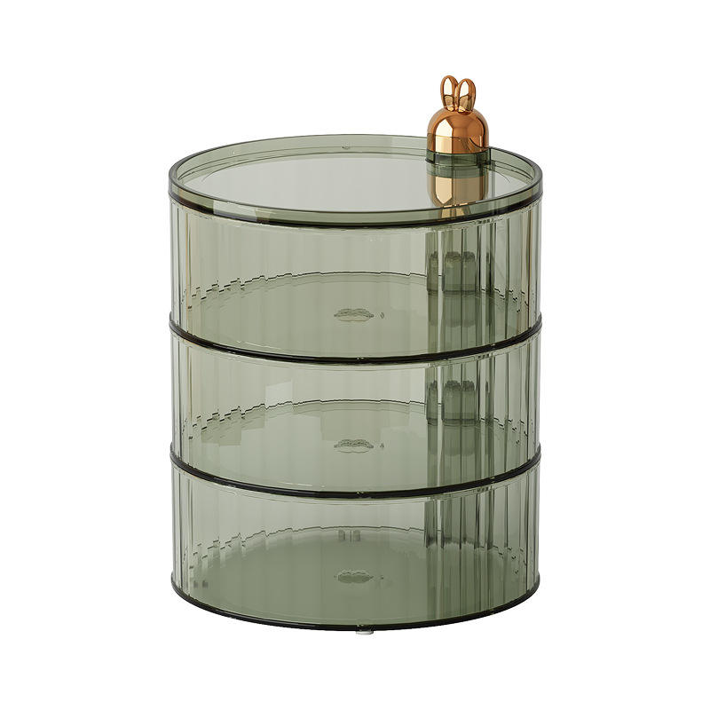 Rotating 3-Layer Cosmetic Storage Box, 24 x 18 x 18 cm - Transparent Organizer