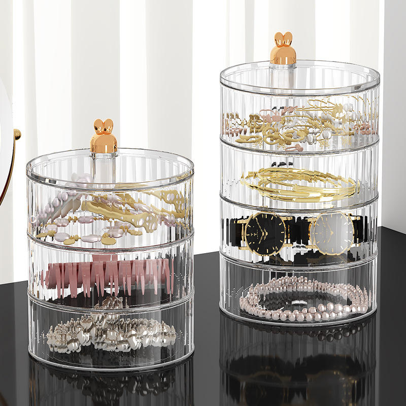 Rotating 3-Layer Cosmetic Storage Box, 24 x 18 x 18 cm - Transparent Organizer
