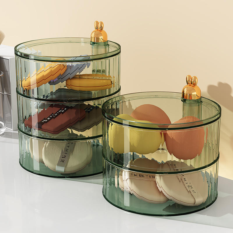 Rotating 3-Layer Cosmetic Storage Box, 24 x 18 x 18 cm - Transparent Organizer