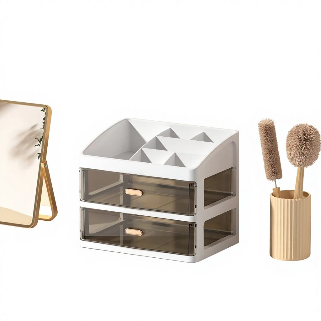 Desktop Storage Box with Transparent Drawers - Cosmetic and Cable Organizer