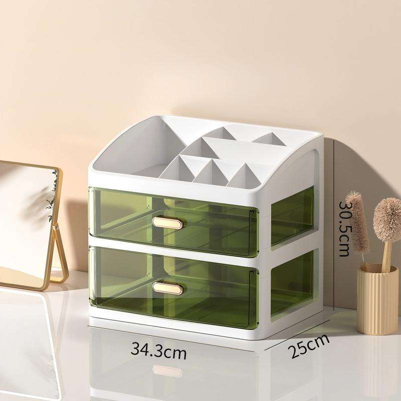 Desktop Storage Box with Transparent Drawers - Cosmetic and Cable Organizer
