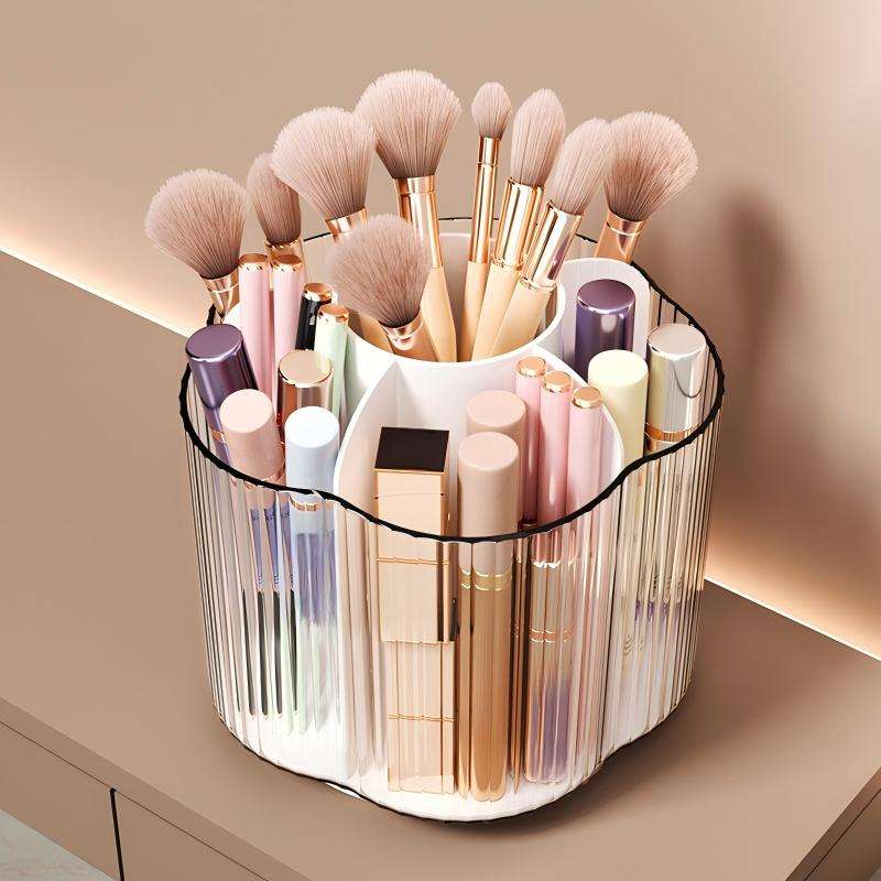 Rotating Flower-Shaped Makeup Brush and Lipstick Organizer, 13.5 x 12.7 x 12.7 cm