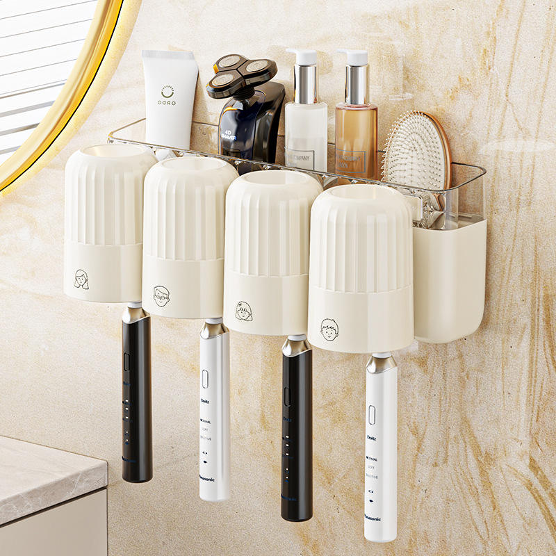 No-Drill Toothbrush Holder Set with Rinsing Cup and Toothpaste Squeezer