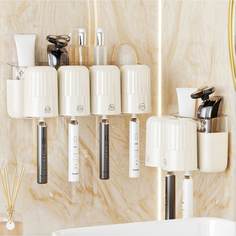 No-Drill Toothbrush Holder Set with Rinsing Cup and Toothpaste Squeezer