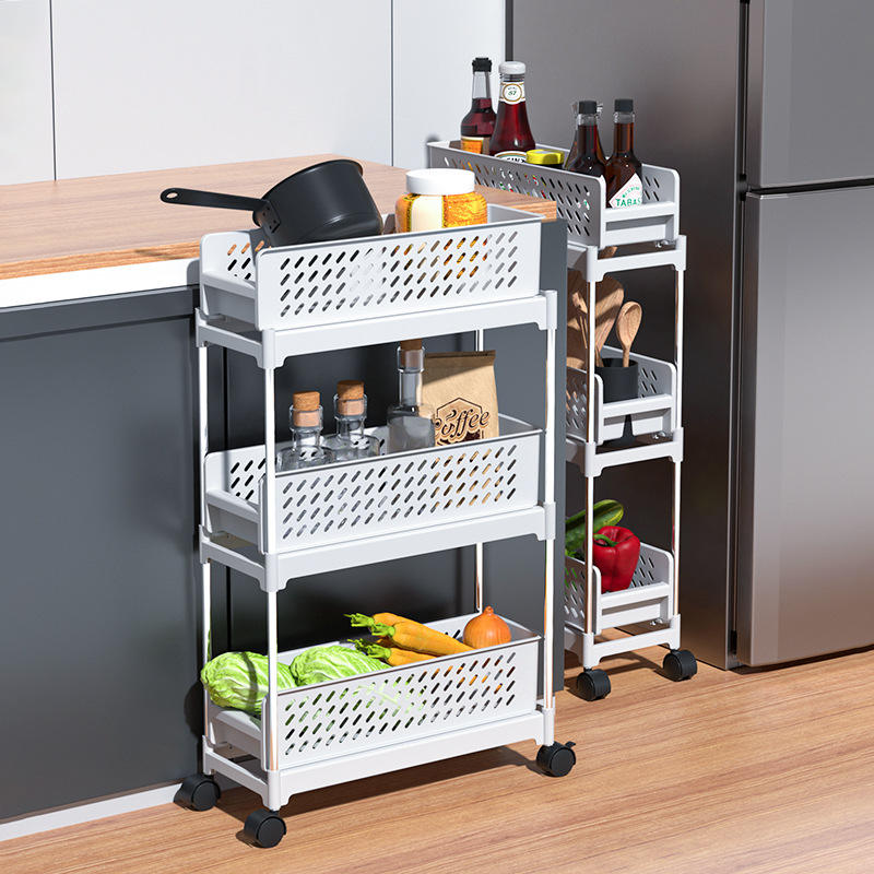 Pull-Out Kitchen Floor Storage Rack - 4-Layer PP Gap Shelf for Cutlery
