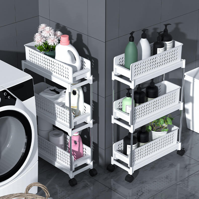 Pull-Out Kitchen Floor Storage Rack - 4-Layer PP Gap Shelf for Cutlery
