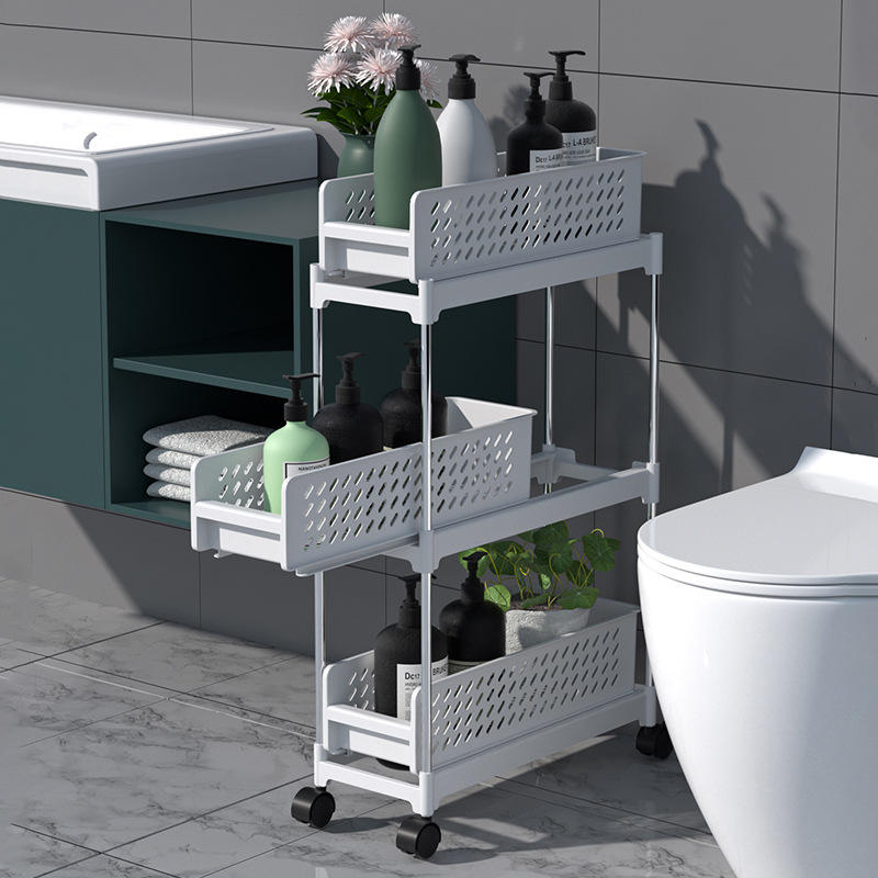 Pull-Out Kitchen Floor Storage Rack - 4-Layer PP Gap Shelf for Cutlery