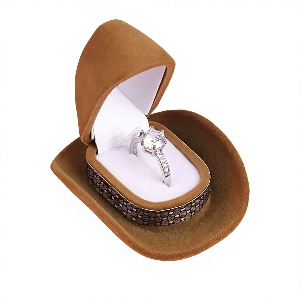 Western Cowboy Hat Jewelry Packaging Box - Flocked Ring and Necklace Case