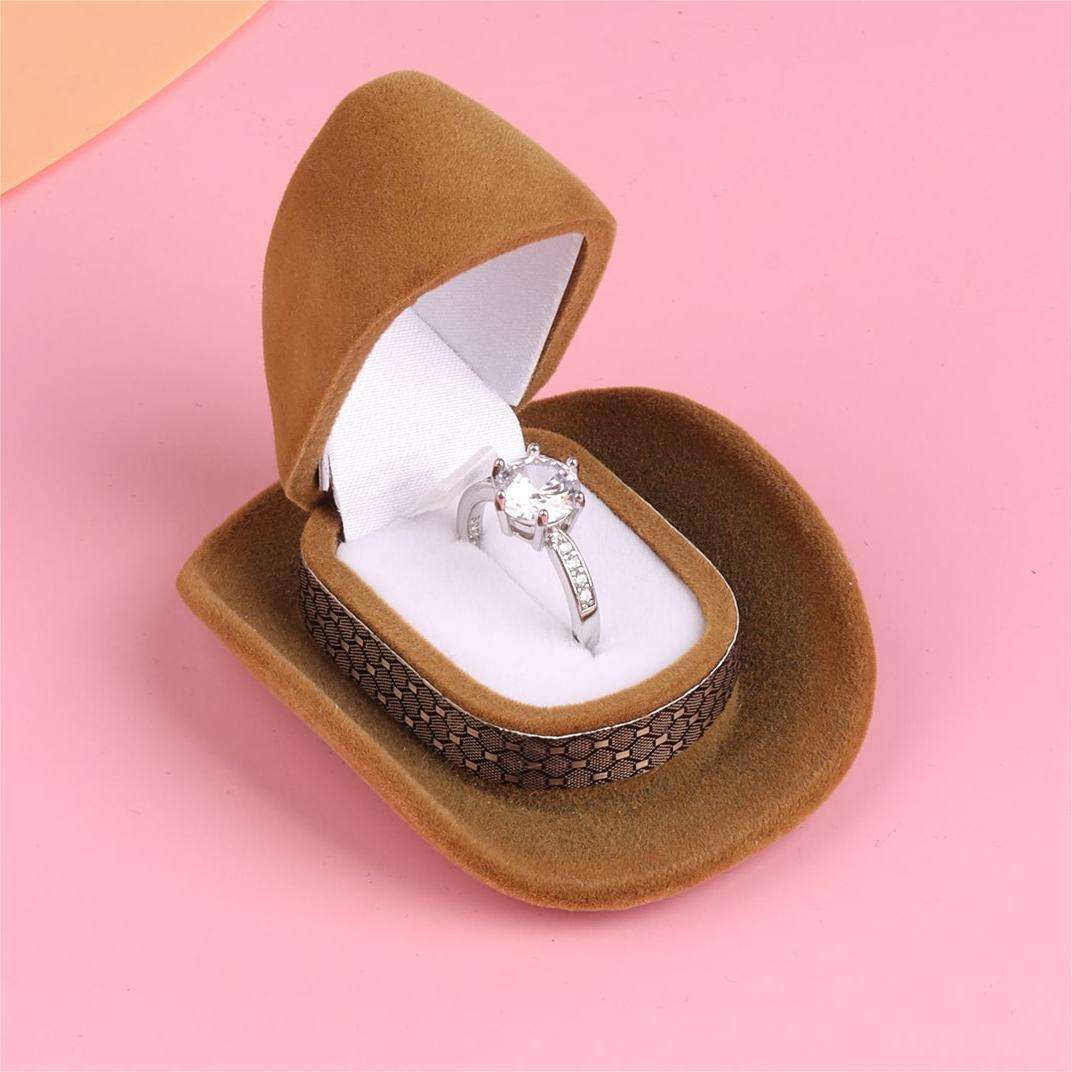 Western Cowboy Hat Jewelry Packaging Box - Flocked Ring and Necklace Case