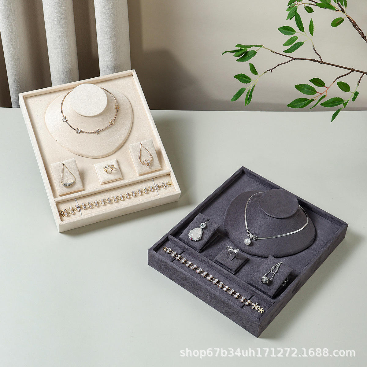 Cotton Flock Multi-Purpose Jewelry Display and Storage Rack for Rings and Necklaces