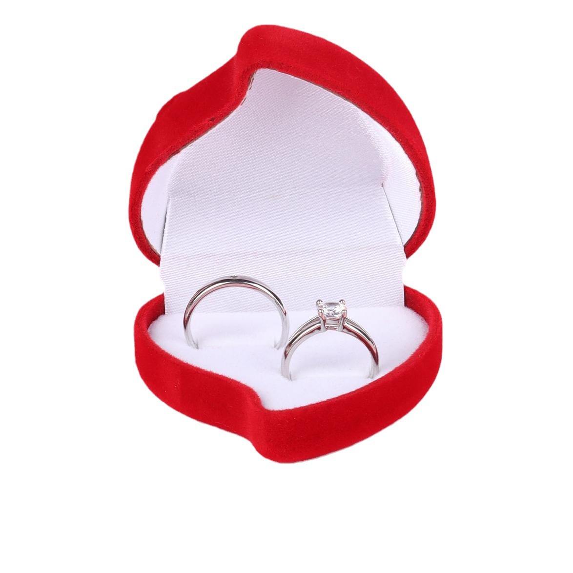 Rose Flower Heart-Shaped Double-Ring Flocked Jewelry Gift Box