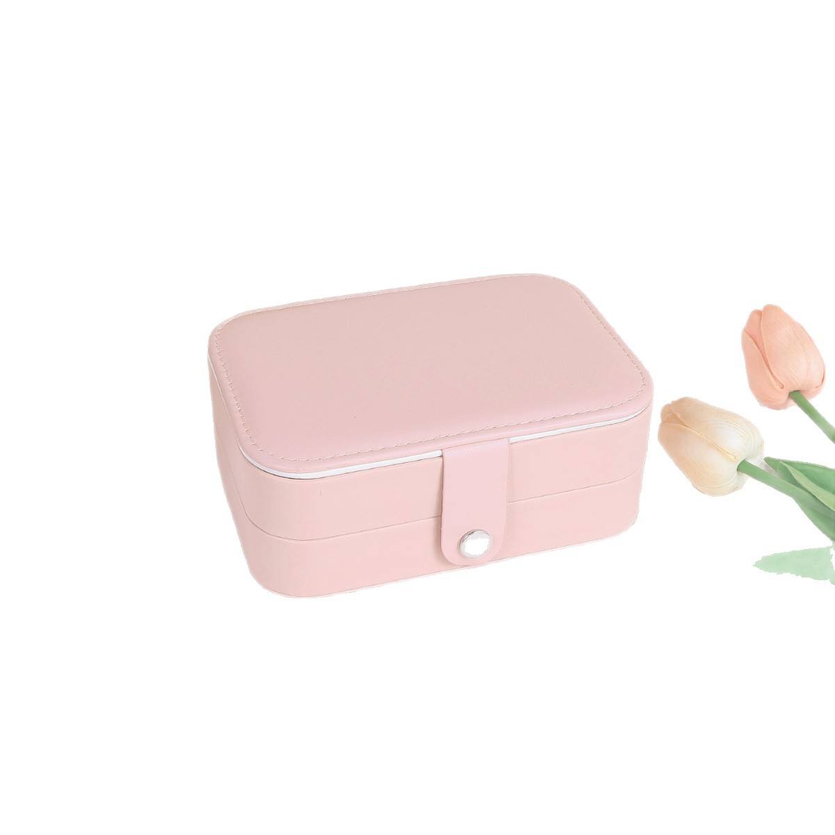 Luxury Pink Double-Layer PU Leather Travel Jewelry Box for Earrings and Bracelets