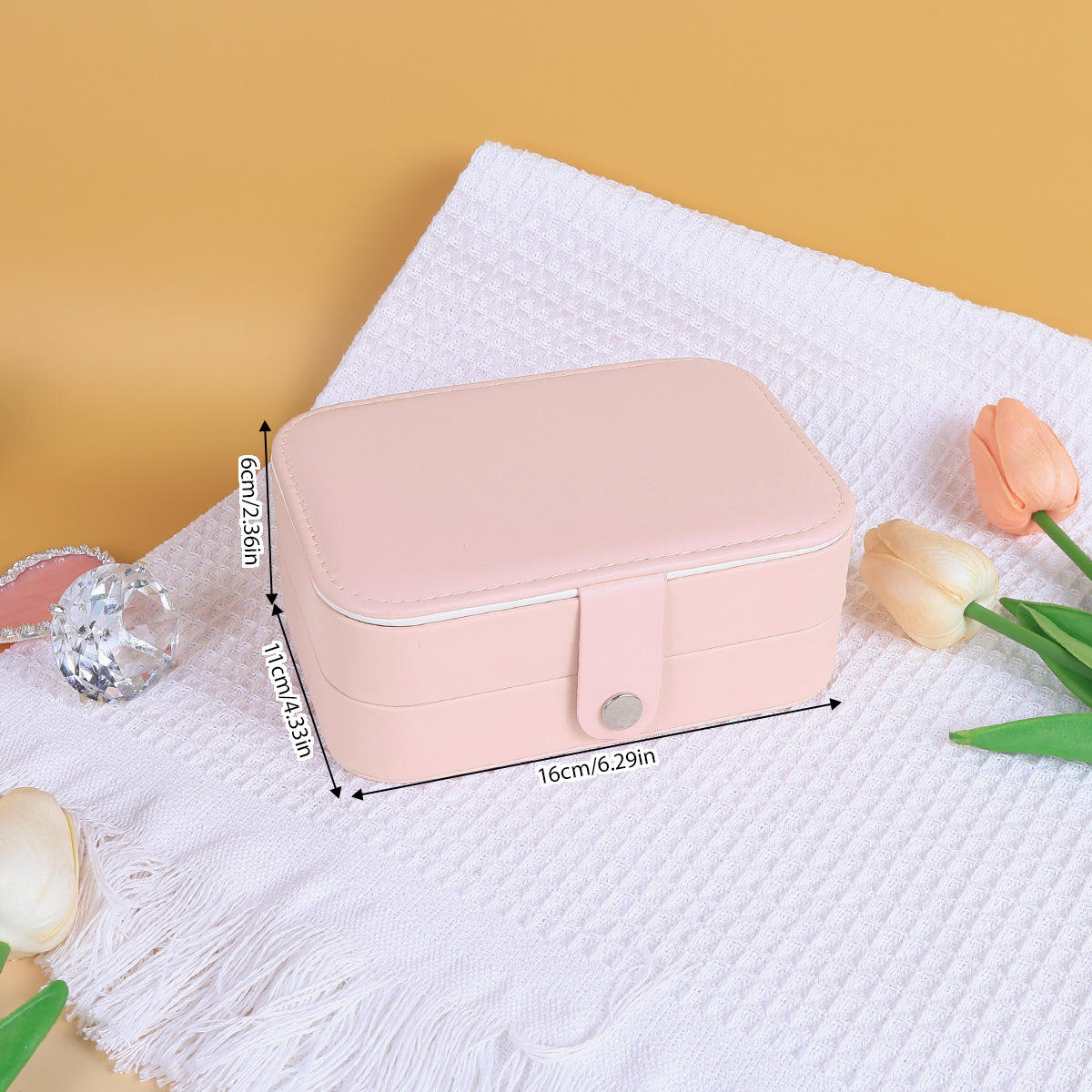 Luxury Pink Double-Layer PU Leather Travel Jewelry Box for Earrings and Bracelets