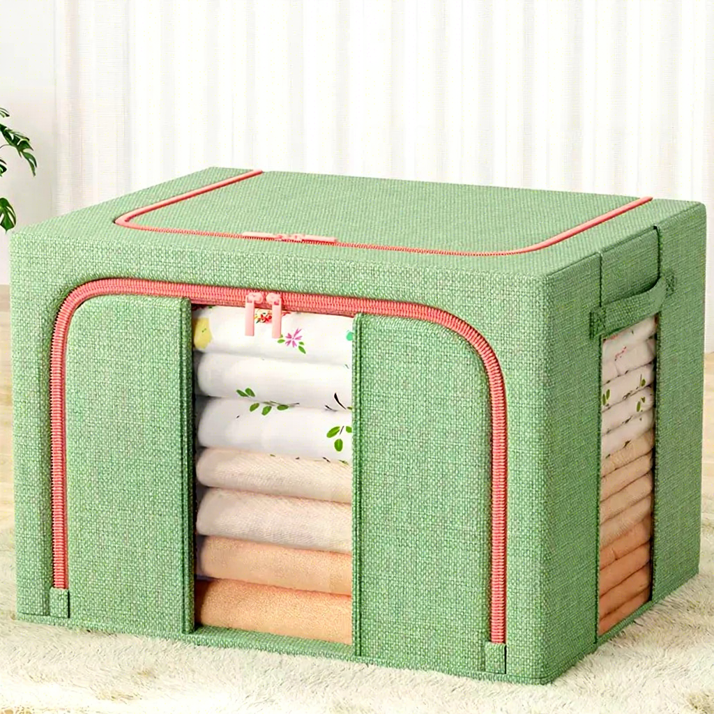 Modern Foldable Cotton-Linen Clothes Storage Box, 100 L - Wardrobe Organizer