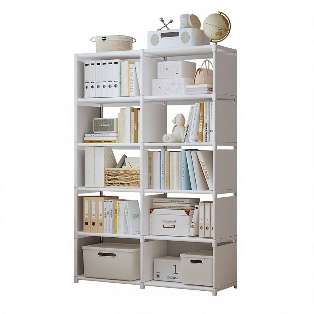 Assembled Foldable H-Shaped Carbon Steel Bookshelf - 5+ Layer Storage Rack