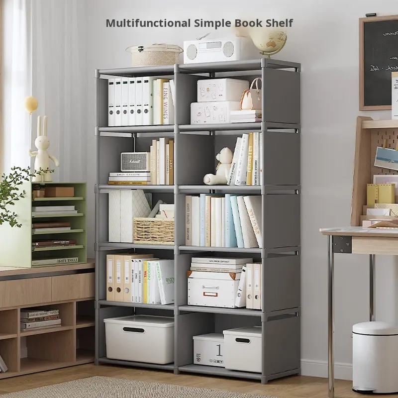 Assembled Foldable H-Shaped Carbon Steel Bookshelf - 5+ Layer Storage Rack