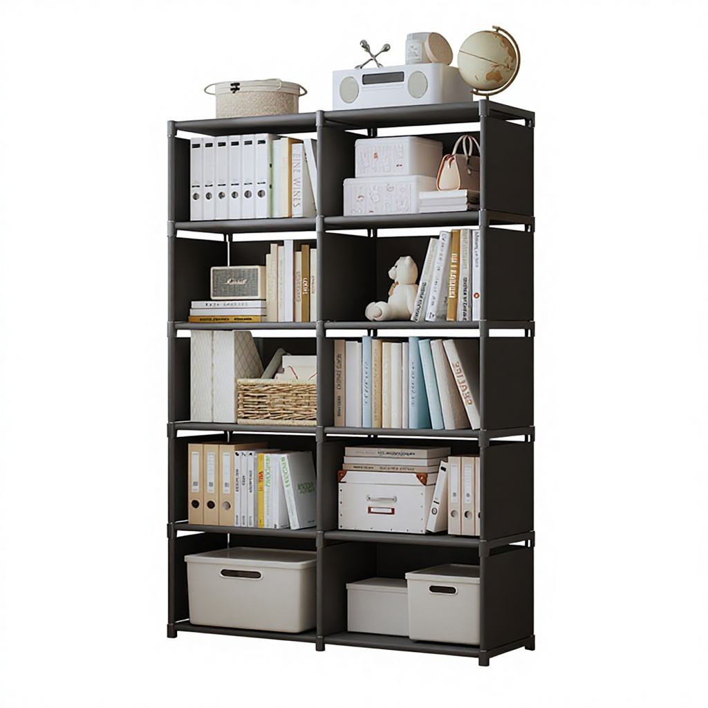 Assembled Foldable H-Shaped Carbon Steel Bookshelf - 5+ Layer Storage Rack