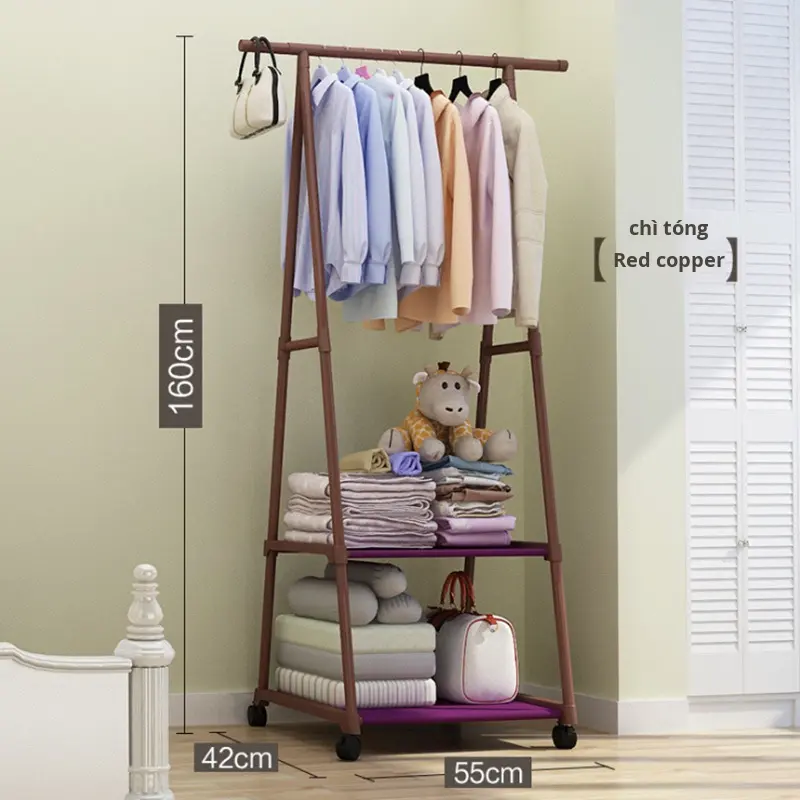 3-Layer Removable Carbon Steel Coat and Hat Rack - Bedside Hanging Storage