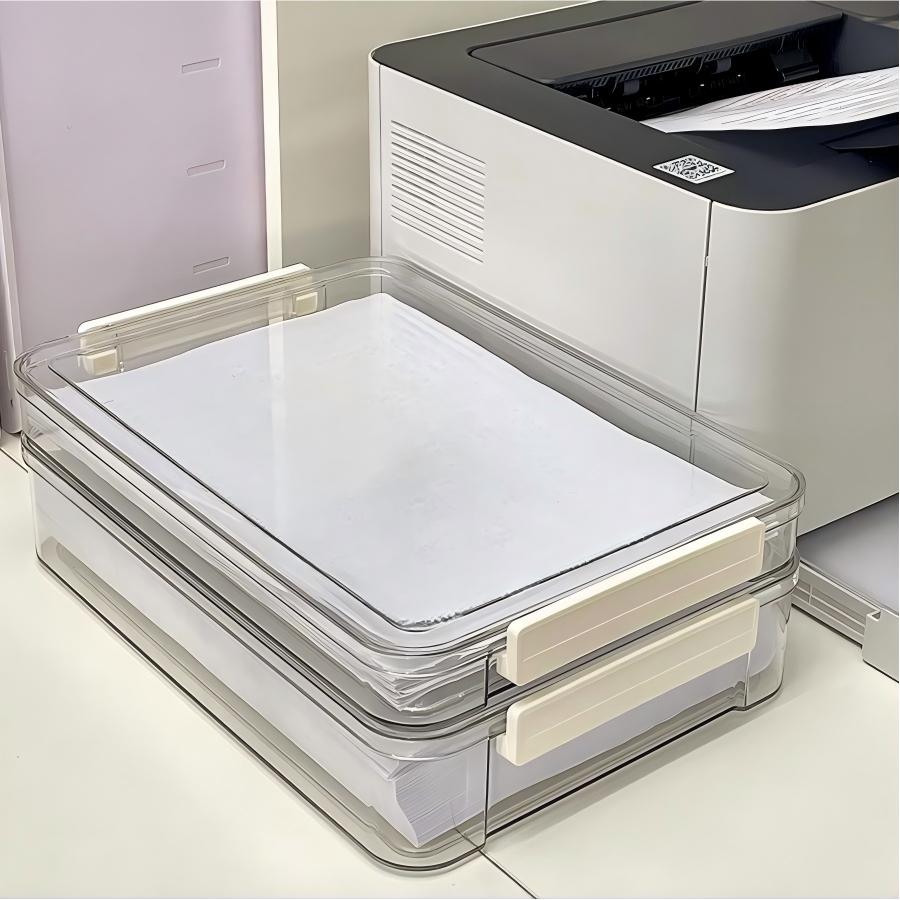 Stackable Transparent PET Office Box with Locking Lid, 34.7 x 23.4 x 6.5 cm