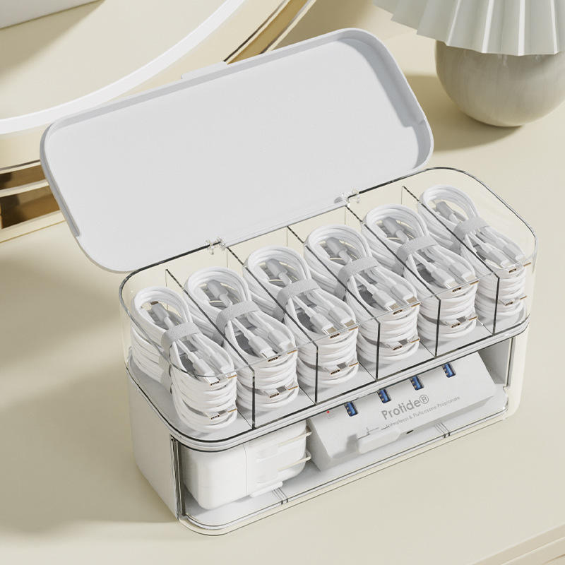 Stackable PP Office Cable and Charger Storage Box, 28 x 18 x 15 cm, 1 L