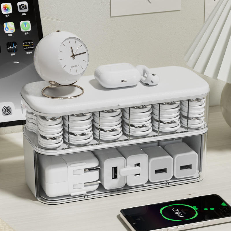 Stackable PP Office Cable and Charger Storage Box, 28 x 18 x 15 cm, 1 L