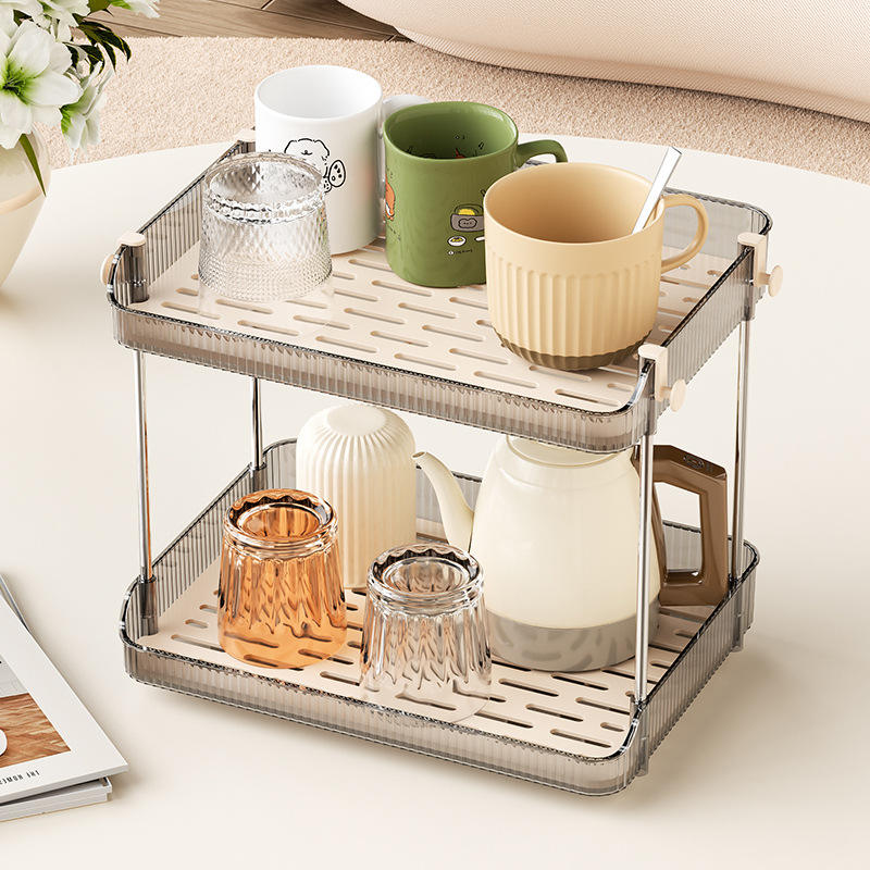 Detachable Double-Layer Desktop Storage Rack for Cups and Cosmetics