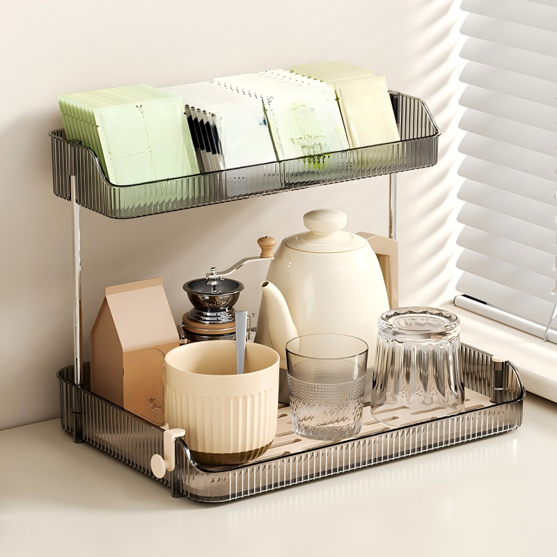 Detachable Double-Layer Desktop Storage Rack for Cups and Cosmetics