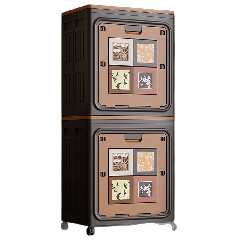 Vintage Foldable Storage Box with Double Lid and Lockable Wheels, 80 L