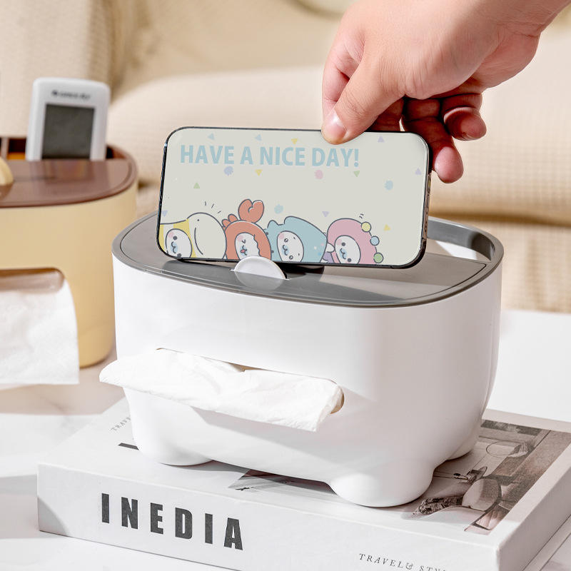 Multi-Functional Plastic Tissue Box with Storage - Light-Luxury Desk Organizer