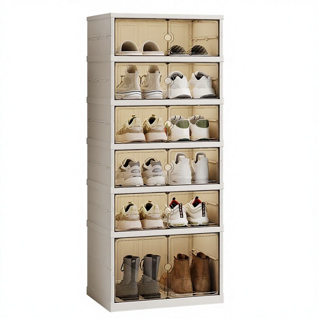 Magnetic Door Shoe Rack - Transparent Foldable 5-Layer Space-Saving Cabinet, 173.5 cm