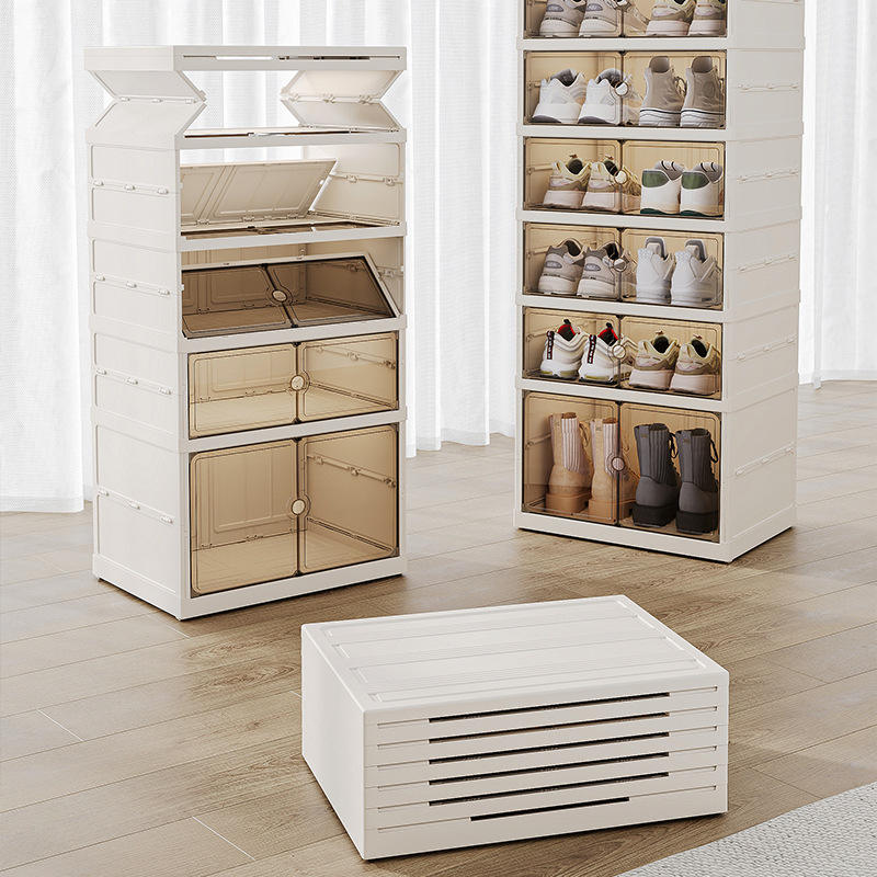 Magnetic Door Shoe Rack - Transparent Foldable 5-Layer Space-Saving Cabinet, 173.5 cm