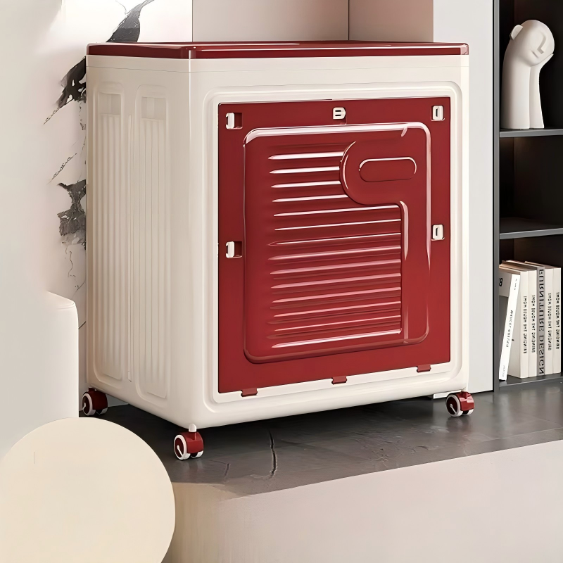 Foldable Plastic Storage Cabinet with Wheels and Double Doors, 58 x 40 x 68 cm
