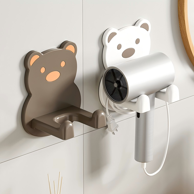 Cartoon Hair Dryer Holder - No-Drill Wall-Mounted Bathroom Storage Rack