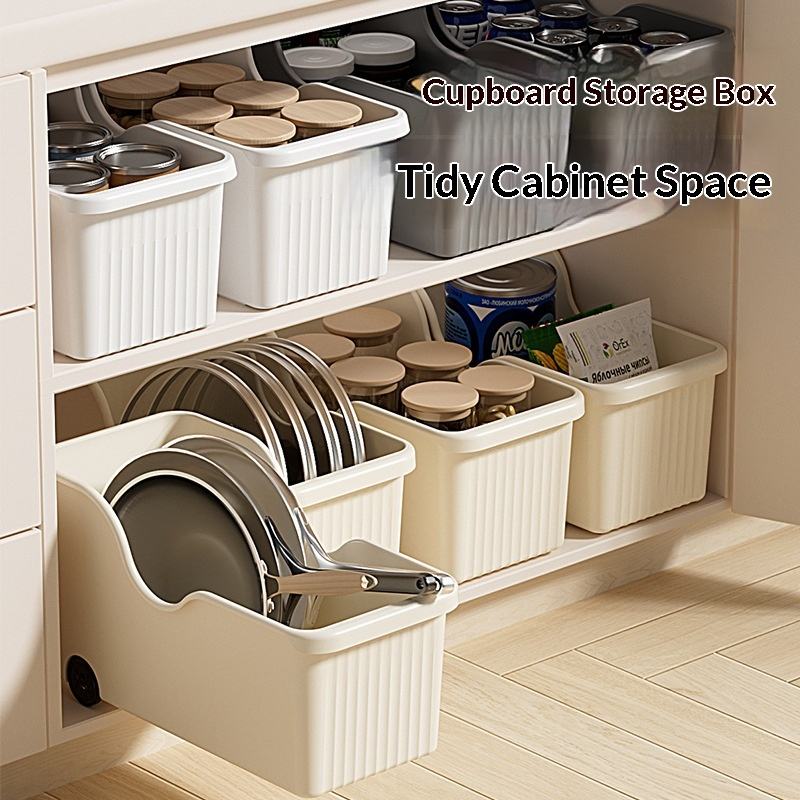 Plastic Kitchen Cabinet Storage Box with Wheels and Lid, 20 x 39 x 20 cm