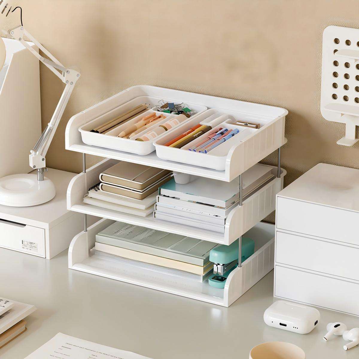 Multi-Layer A4 Desktop File Rack - Foldable Office and Student Desk Organizer