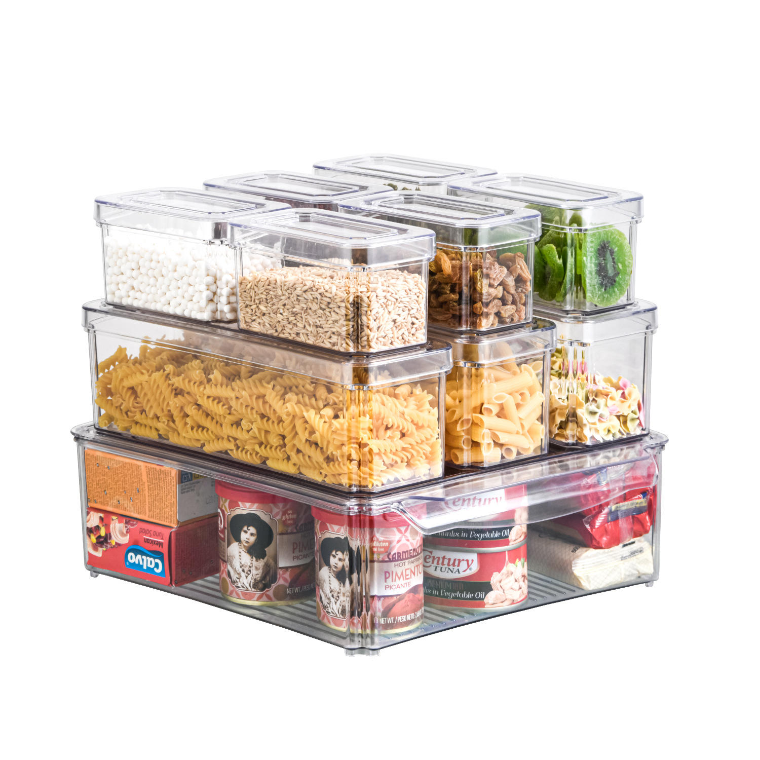 Stackable Foldable Food Storage Box with Lid - Transparent PE, 33 x 33 x 10 cm