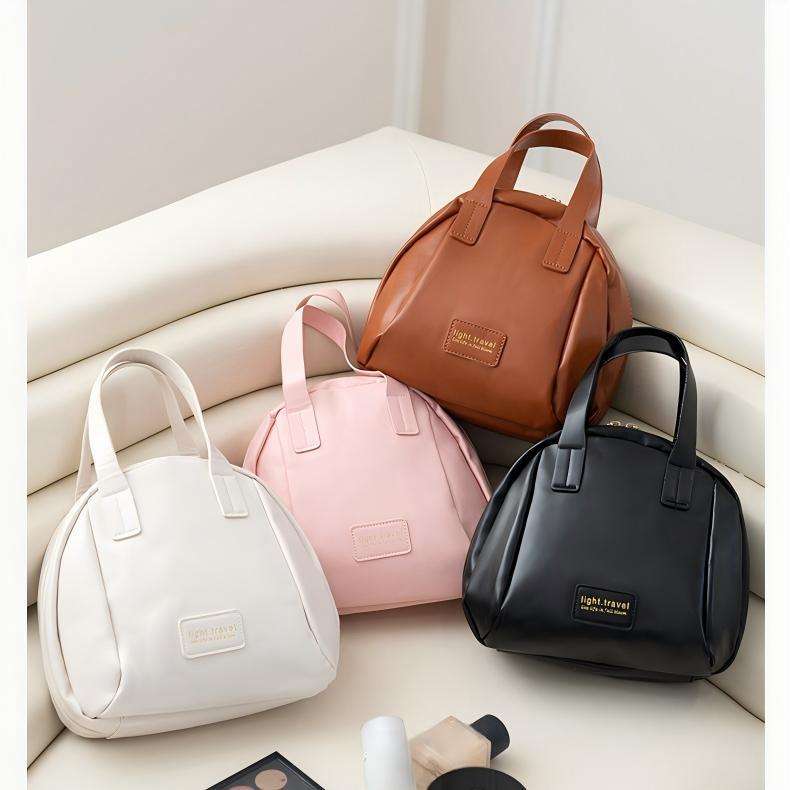Large Capacity Portable PU Makeup Bag - Travel Wash Bag with Brush Storage