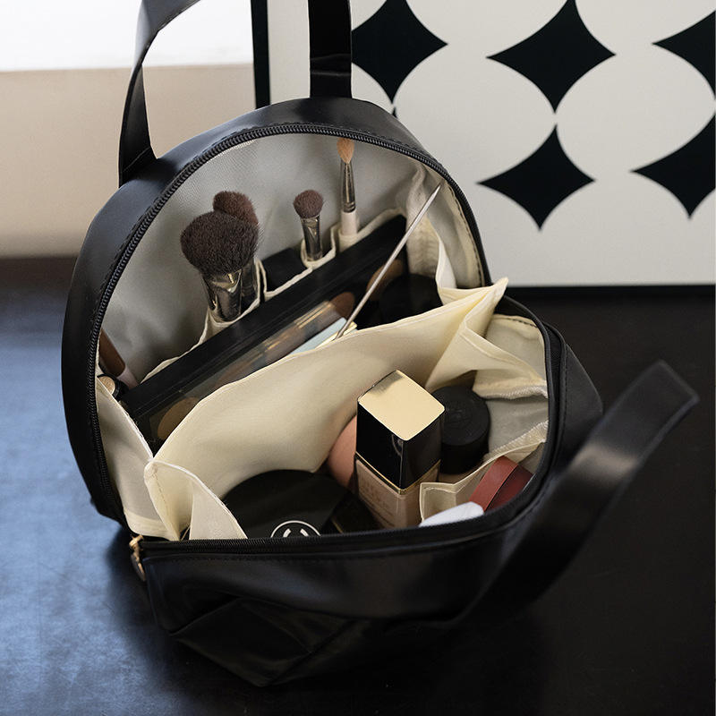 Large Capacity Portable PU Makeup Bag - Travel Wash Bag with Brush Storage