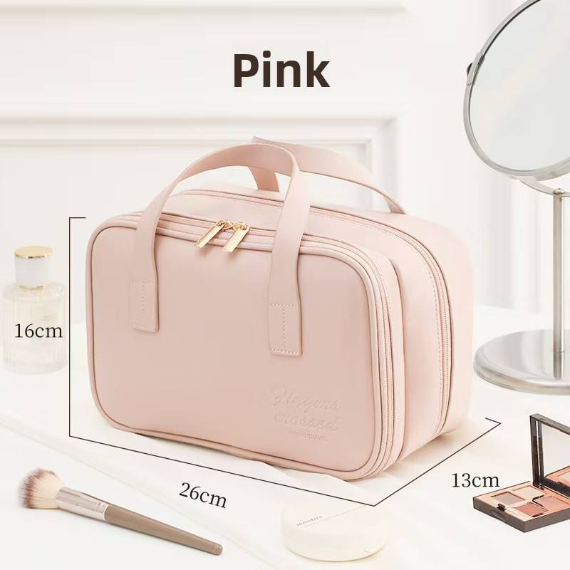 Women’s Large Capacity PU Wash Bag with Makeup Brush Storage - Travel Cosmetic Case