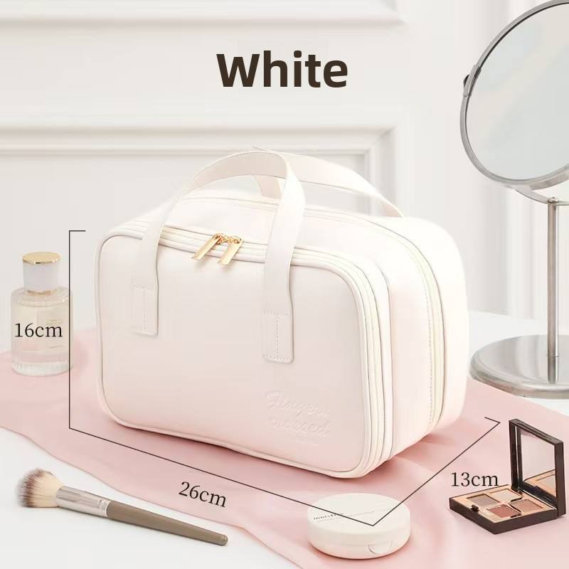Women’s Large Capacity PU Wash Bag with Makeup Brush Storage - Travel Cosmetic Case