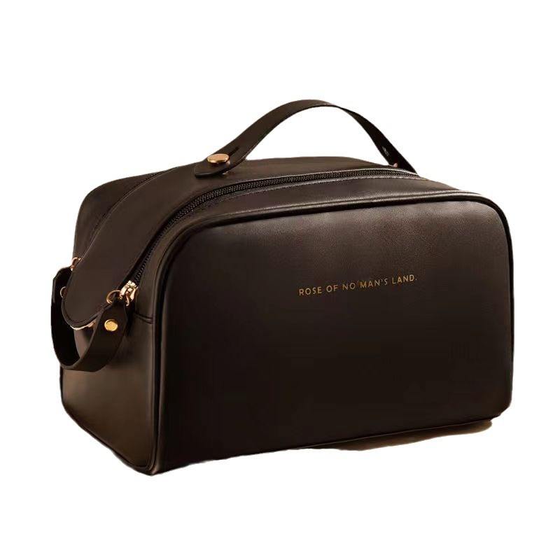 Women’s Double-Zip Double-Layer PU Makeup Bag - Washable Travel Cosmetic Case