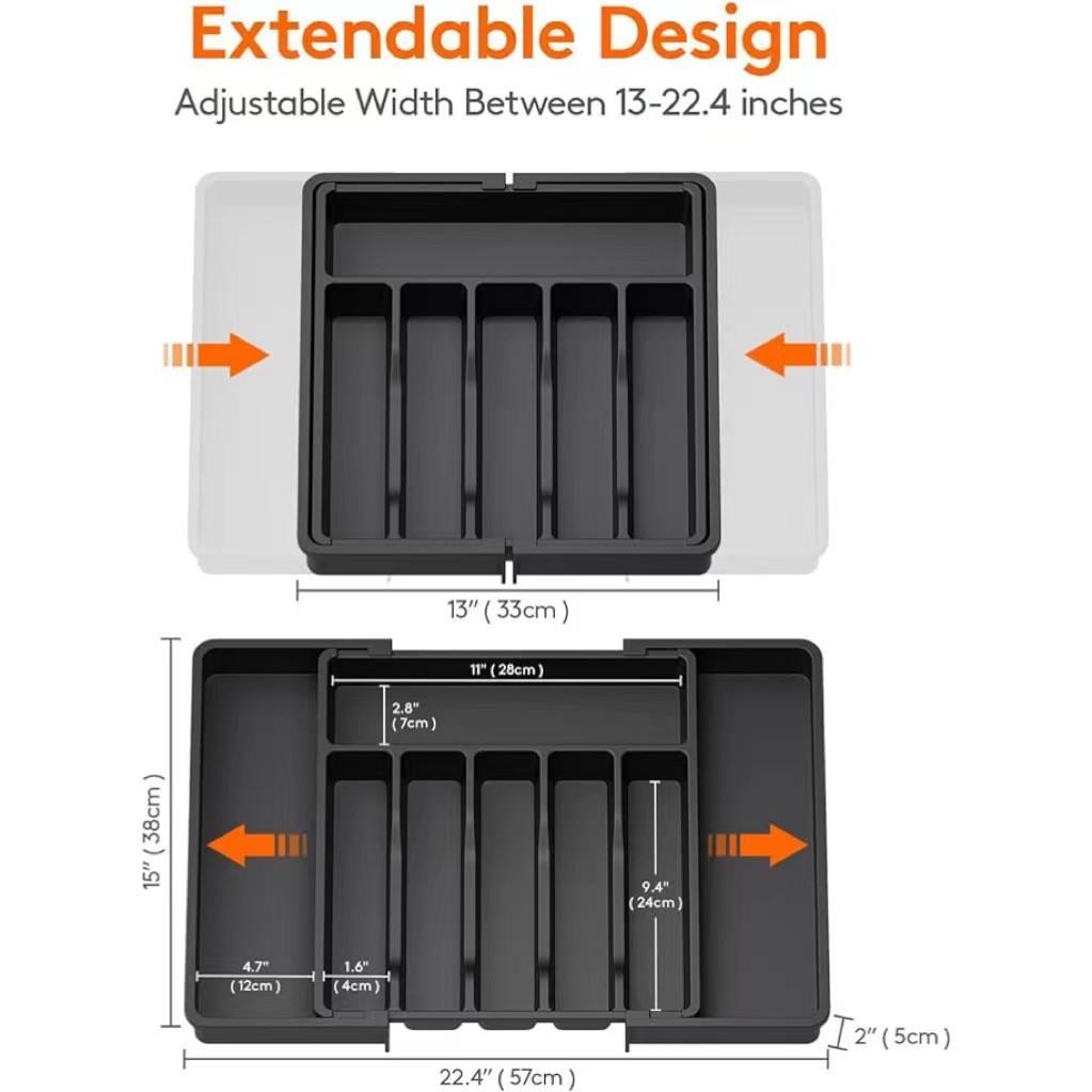 Extendable Folding Cutlery Storage Box with Removable Tray, 57 x 38 x 5 cm, 2 L