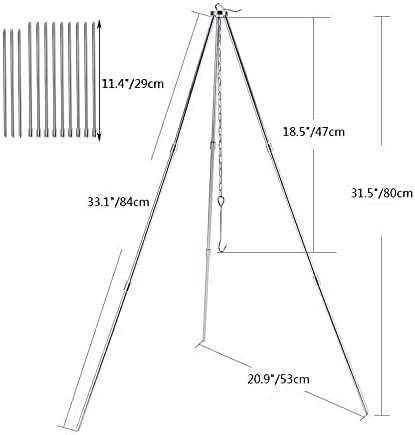 Stainless Steel Telescopic Cooking Tripod - Camping Bonfire Pot Hanger