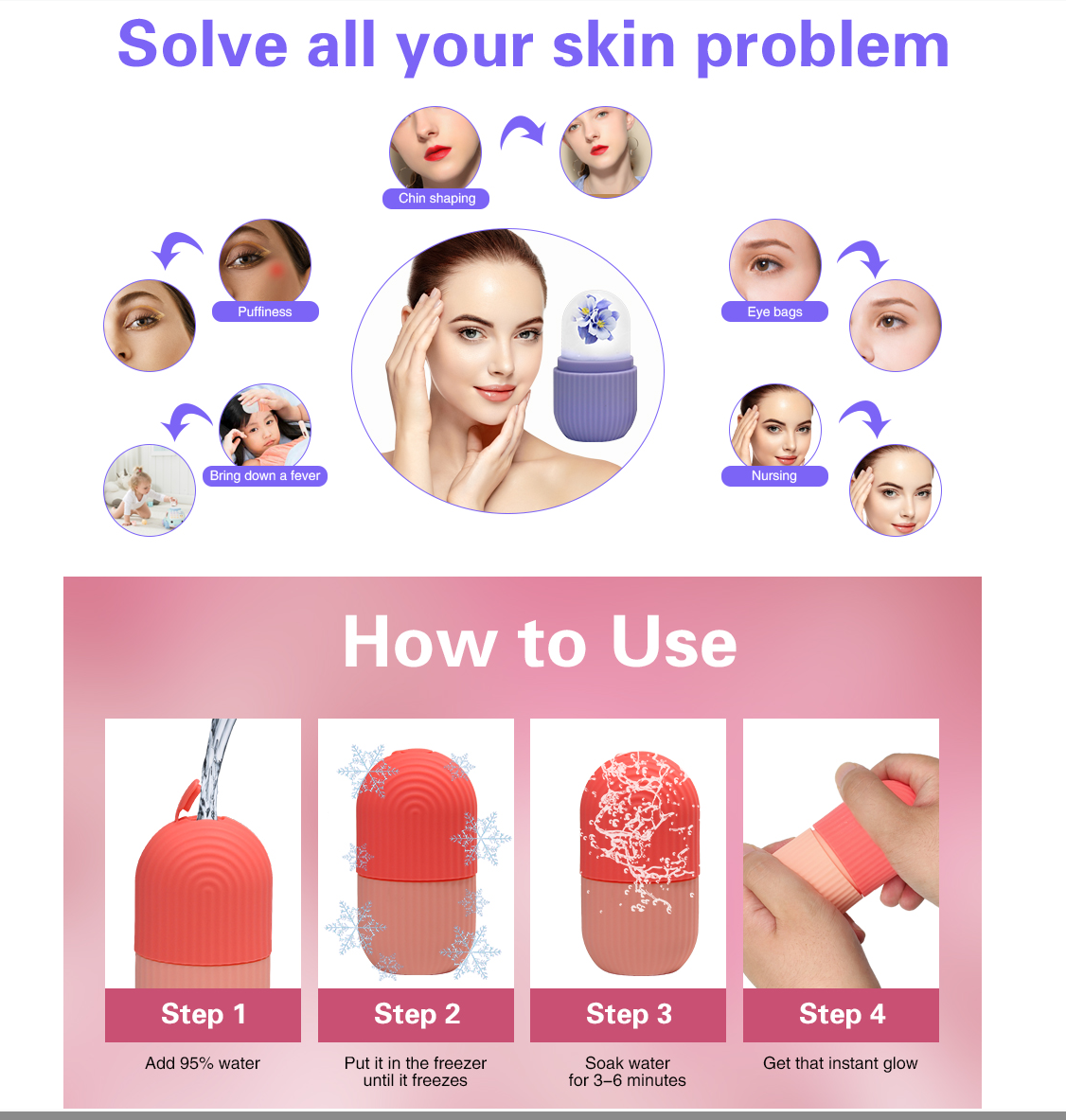 Multi-Purpose Silicone Ice Mould - Cold Therapy Face Ice Tray for Drinks
